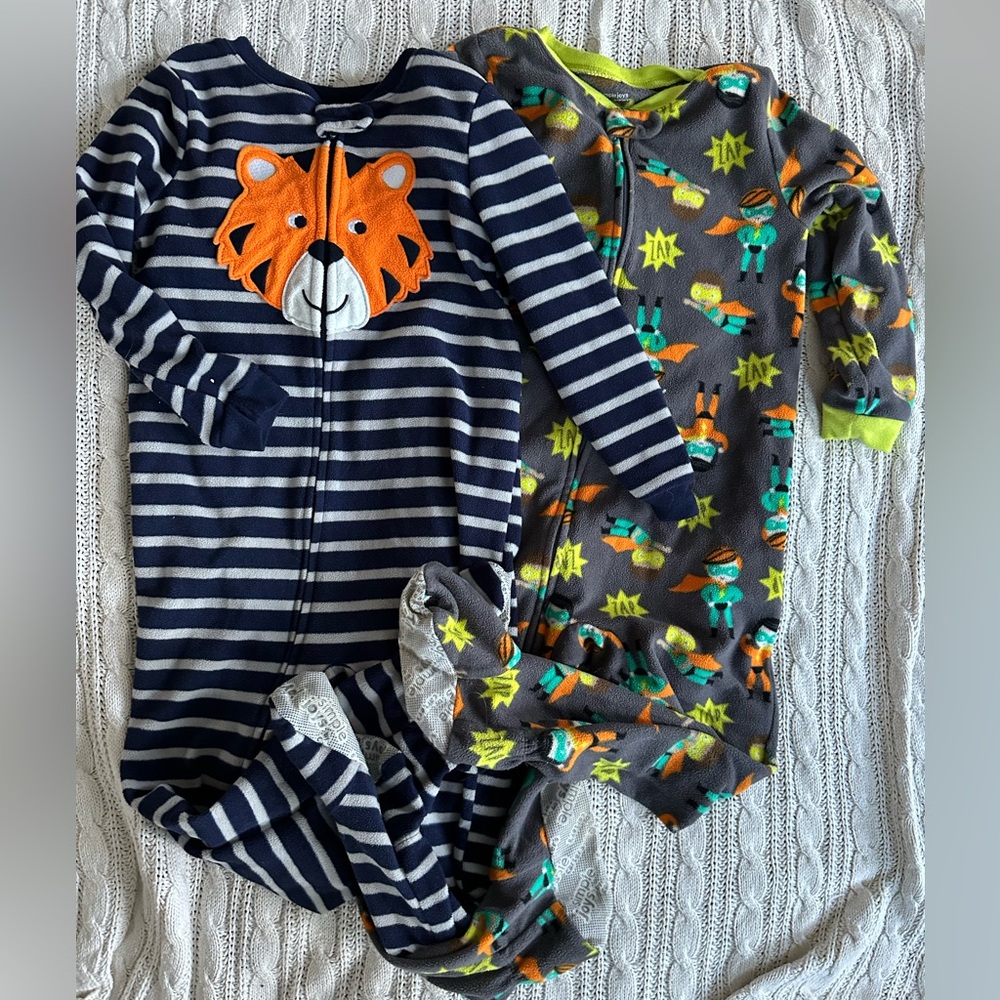 Carter's Navy Stripe and Gray Superhero Footed One-Piece Pajamas